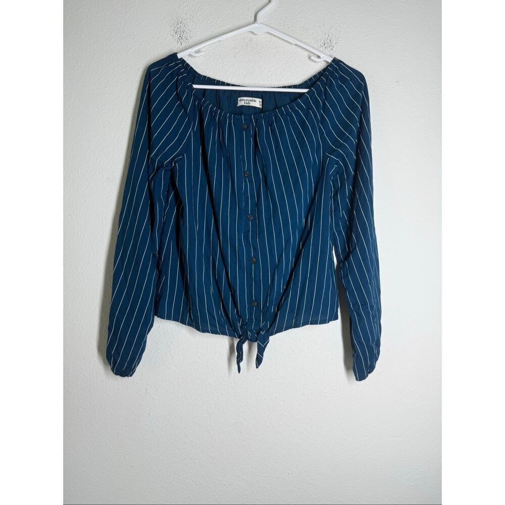 Abercrombie Kids Girls Open Shoulder Long Sleeve Blouse Blue Striped Size 13/14
